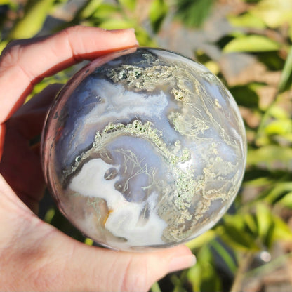 Huge Druzy Moss Agate Sphere