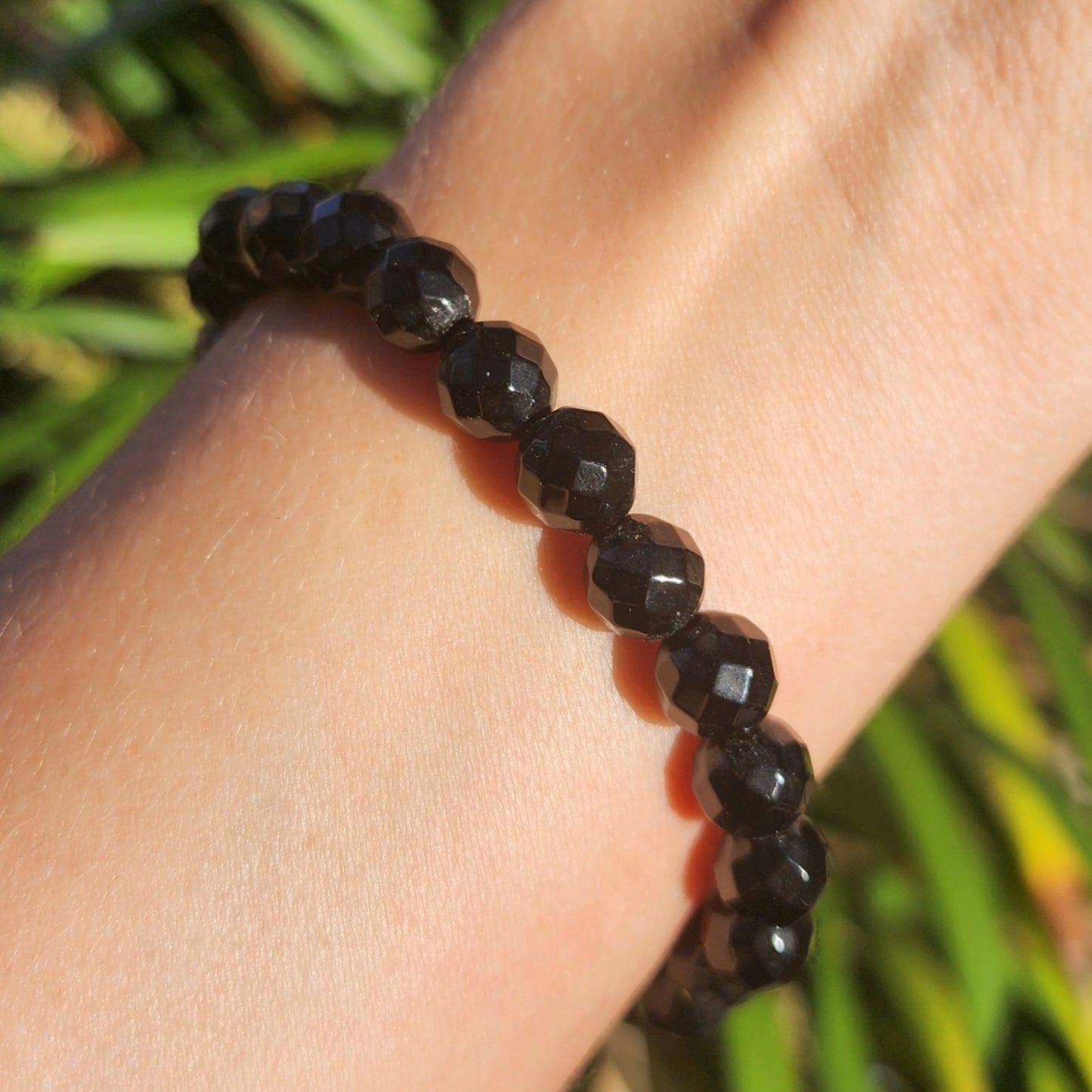 Faceted Black Obsidian Stretchy Bracelet