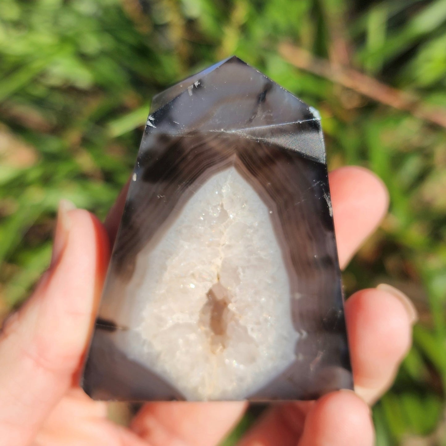 Druzy Black Banded Agate Obelisk