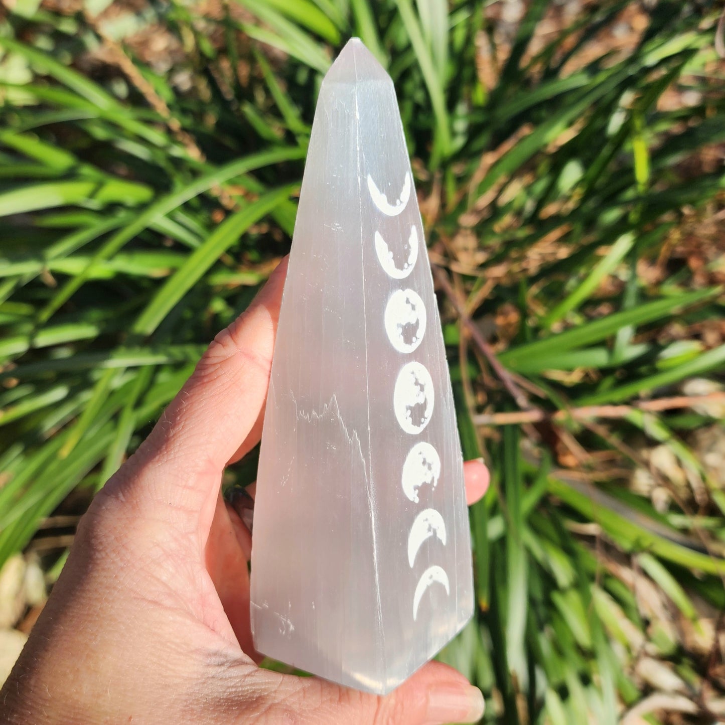 Satin Spar Selenite Moon Phase Obelisk