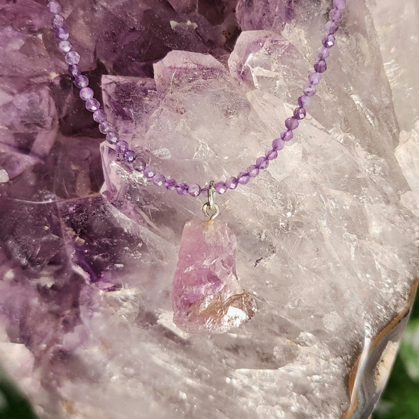 Ametrine Pendant on Amethyst 2mm beaded necklace