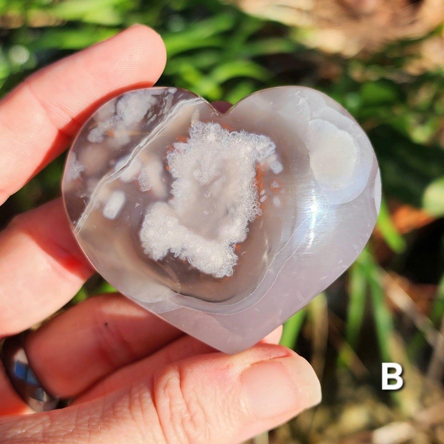 Black Flower Agate Hearts