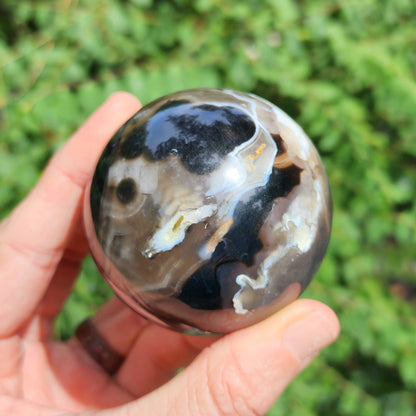 Black Flower Agate Sphere