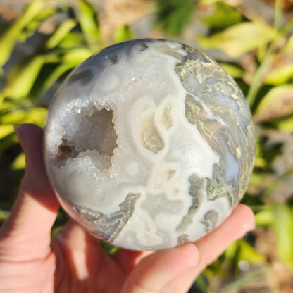 Huge Druzy Moss Agate Sphere