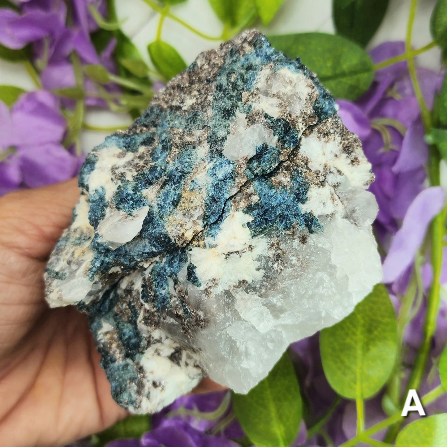 Rare Blue Tourmaline (Indicolite) and Lepidolite in Quartz Specimens