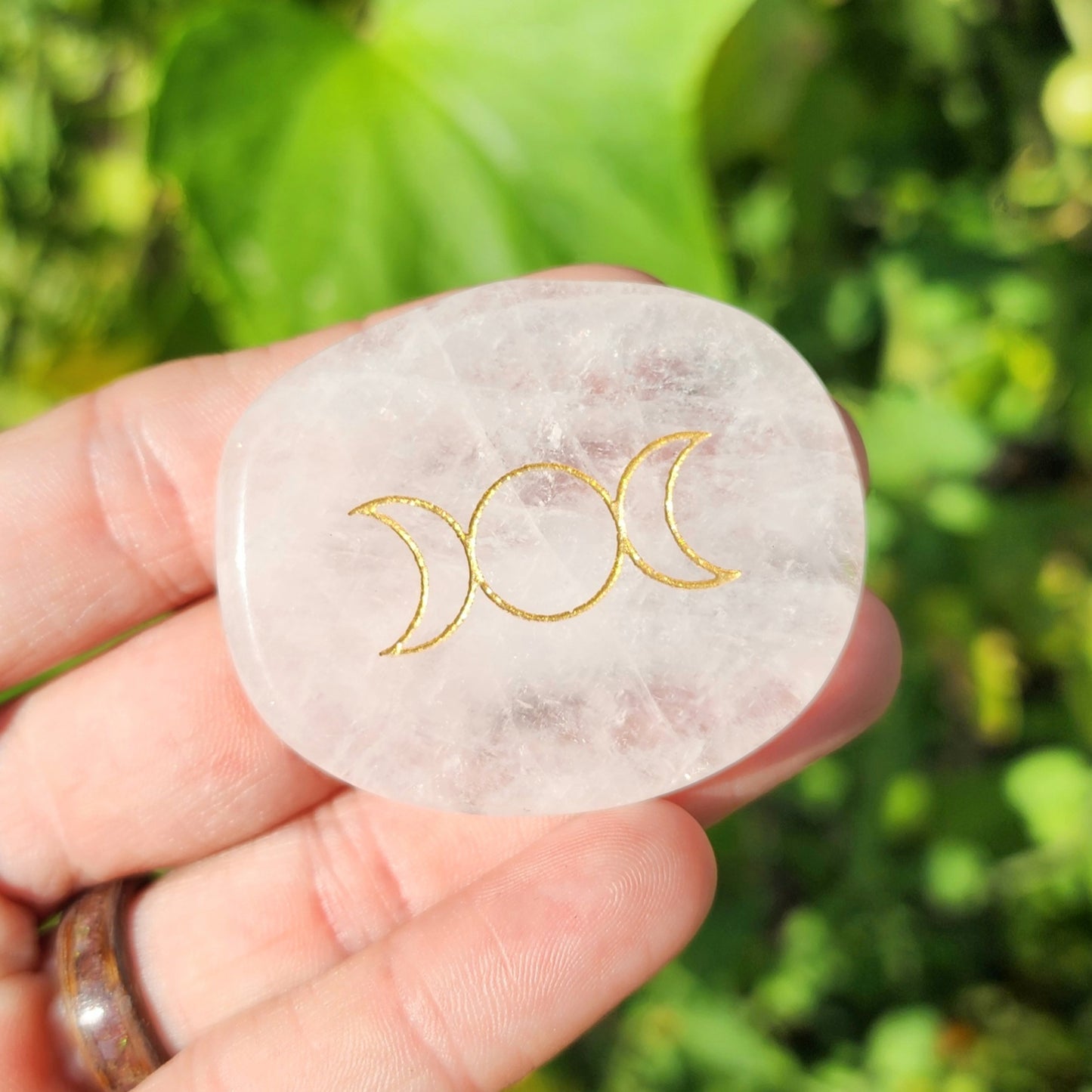 Triple Moon Goddess Flat Palm Stone