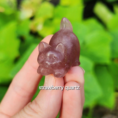 Kitty Carving (Garnet in Arfvedsonite, Lepidolite, Obsidian, Strawberry Quartz, White Jade)