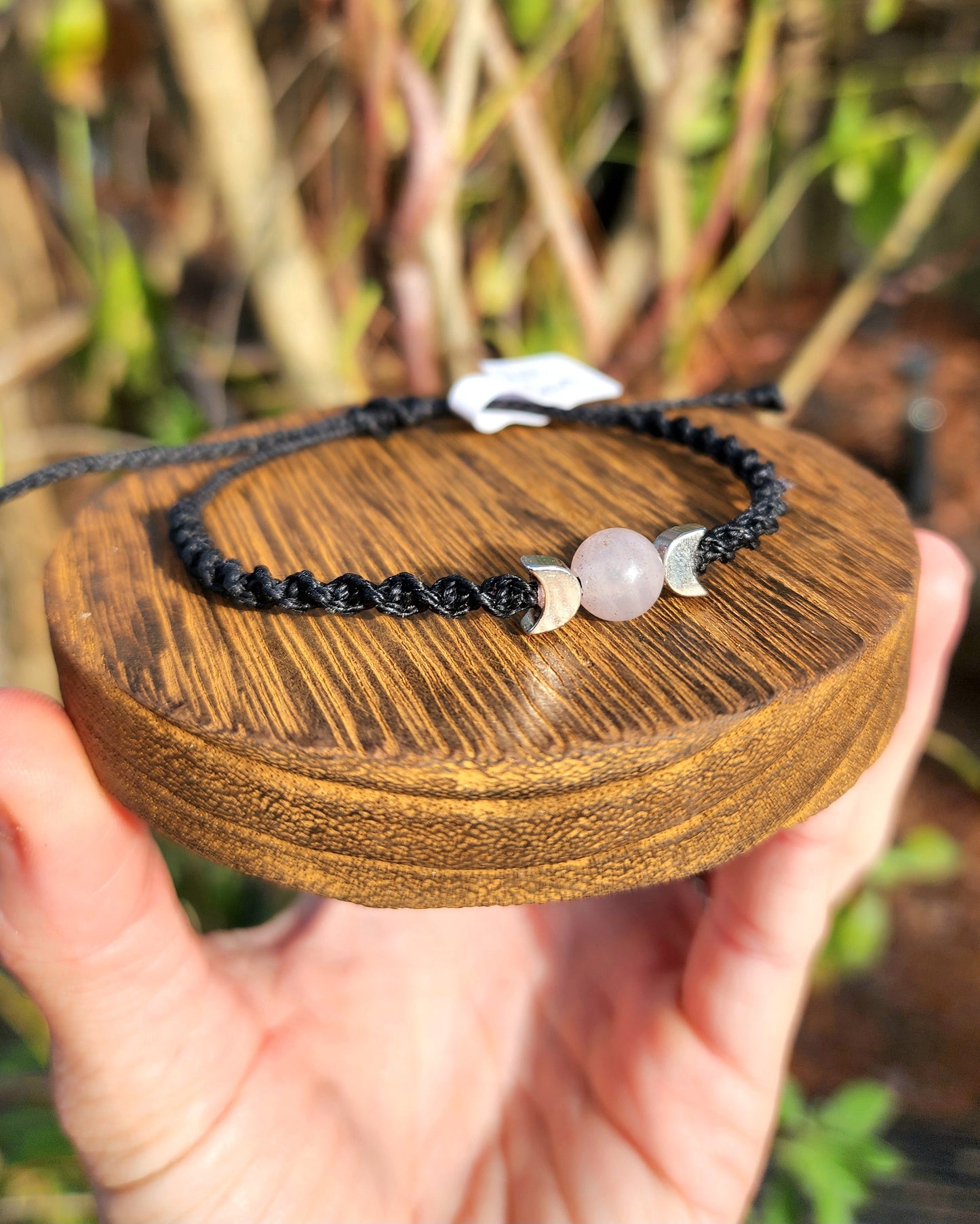 Rose Quartz Triple Moon Macrame Bracelet