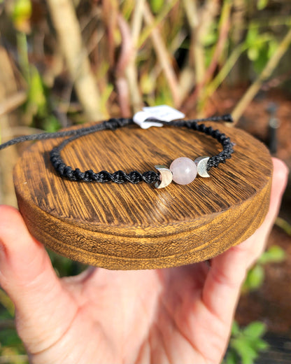 Rose Quartz Triple Moon Macrame Bracelet