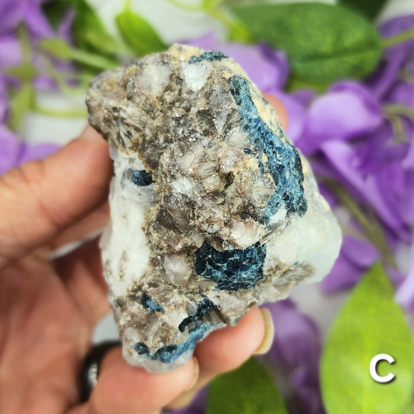 Rare Blue Tourmaline (Indicolite) and Lepidolite in Quartz Specimens