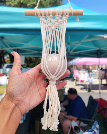 Pink Opal Sphere w/ Macrame Holder