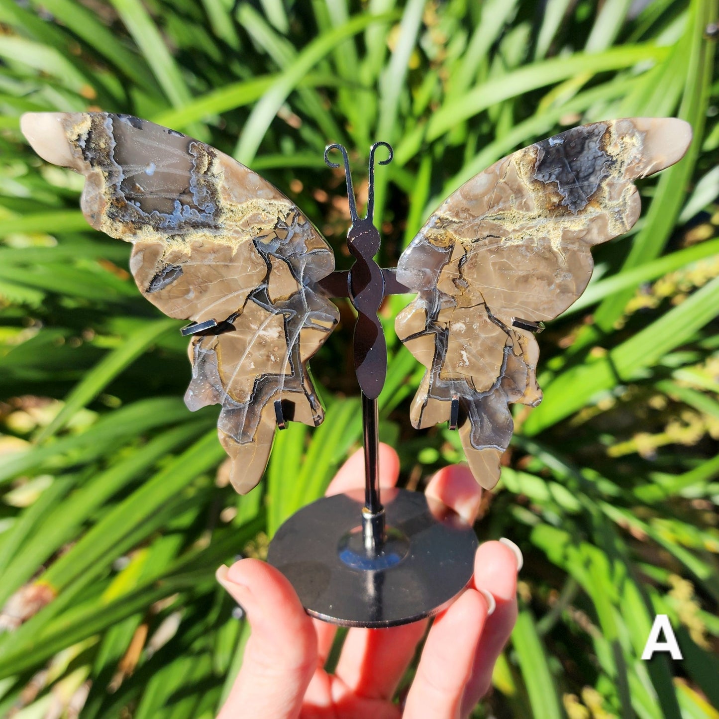 UV Reactive Volcanic Agate Butterfly Wings on Stand