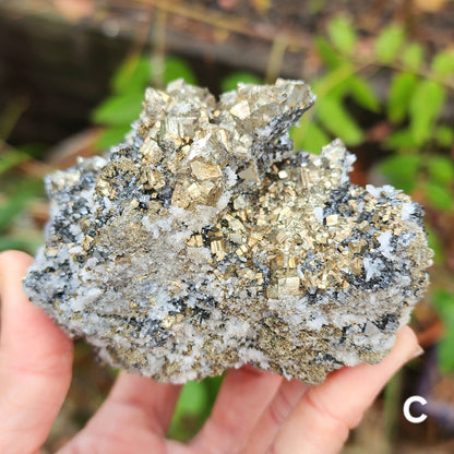 Pyrite w/ Black Magnetite and Calcite Larger Specimens