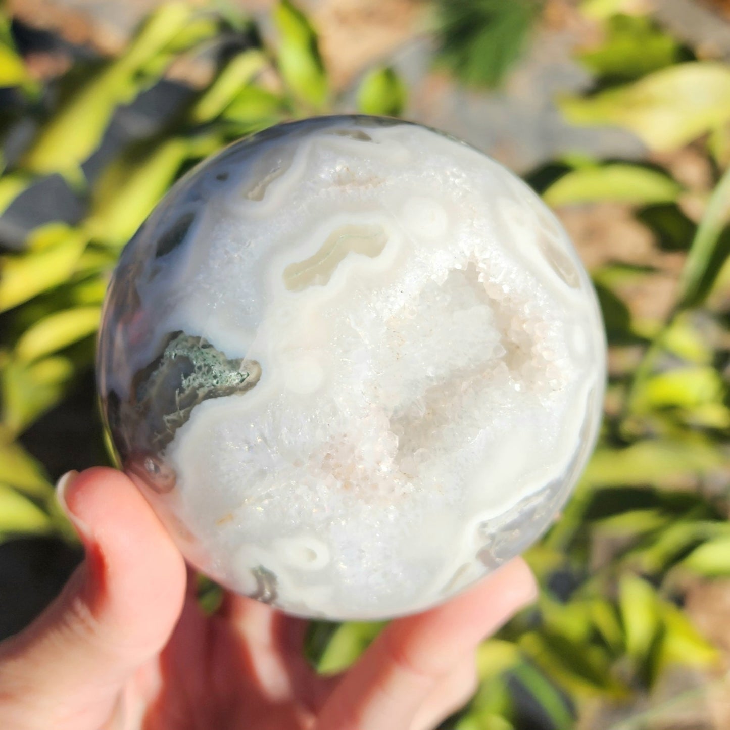 Huge Druzy Moss Agate Sphere