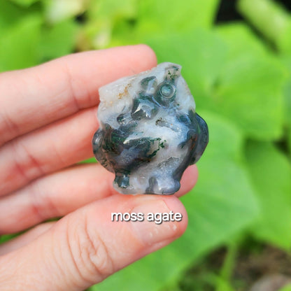 Owl Carving (Moss Agate, Sanskrit Jasper)