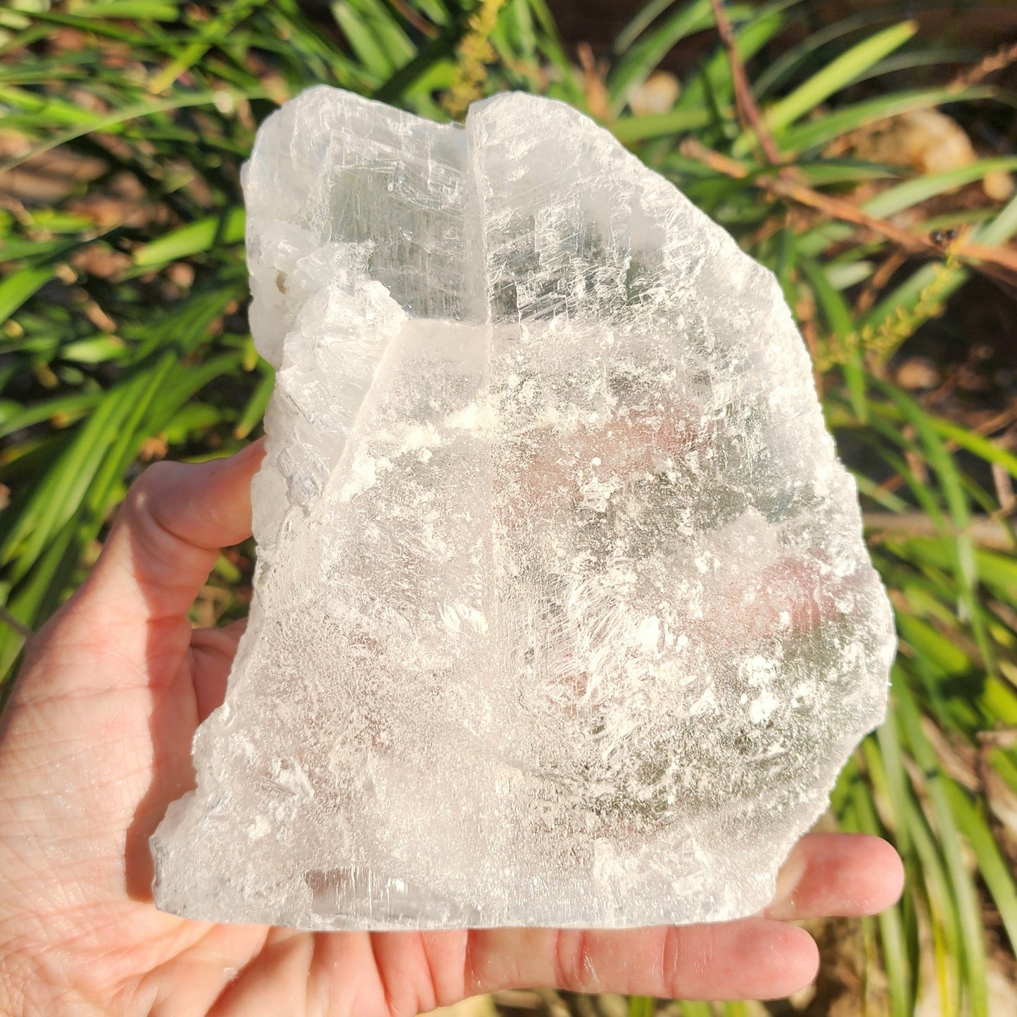 True Selenite Self Standing Slab w/ Geometric Pattern