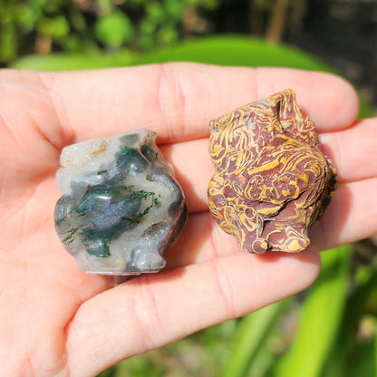 Owl Carving (Moss Agate, Sanskrit Jasper)