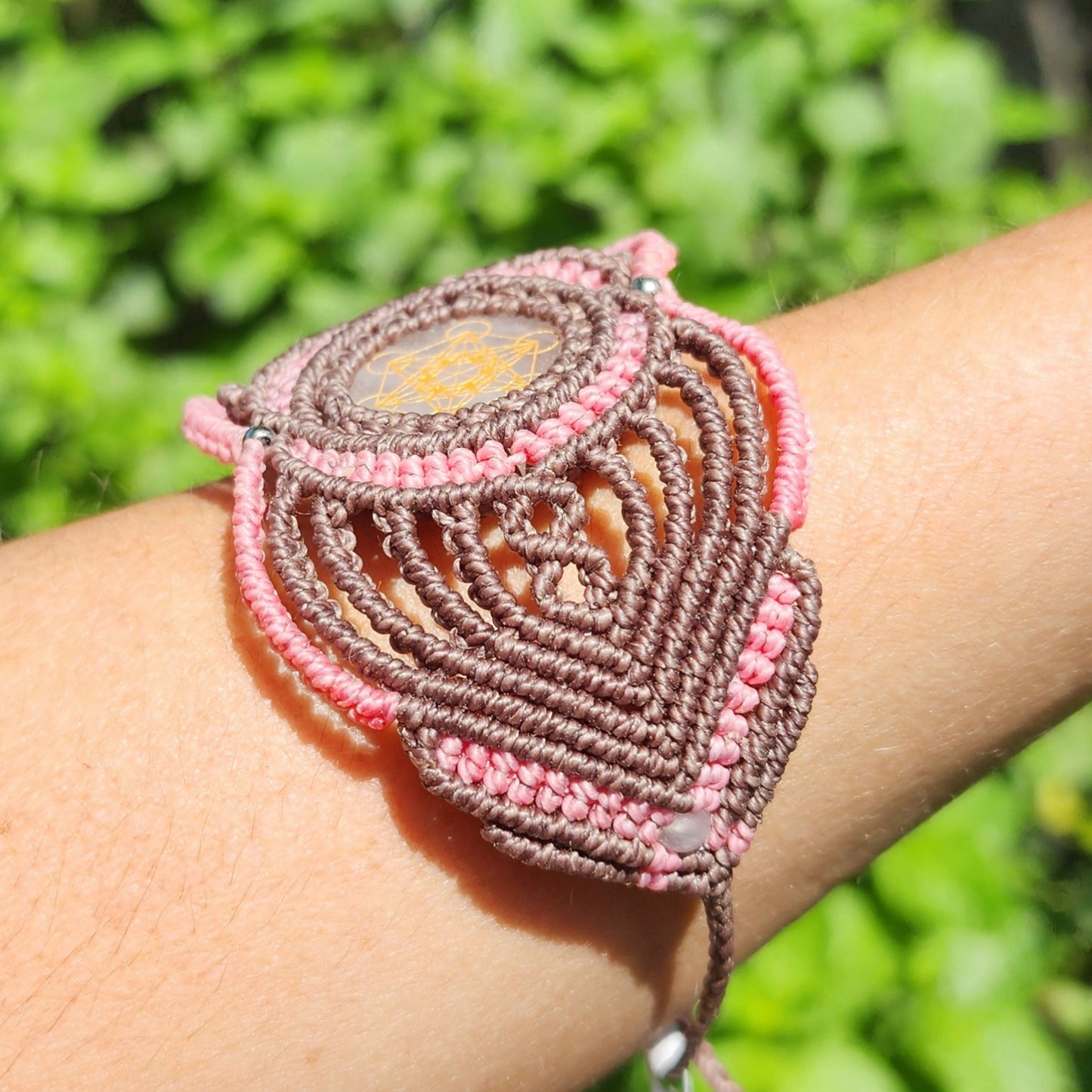 Rose Quartz Metatron's Cube Macrame Cuff Bracelet