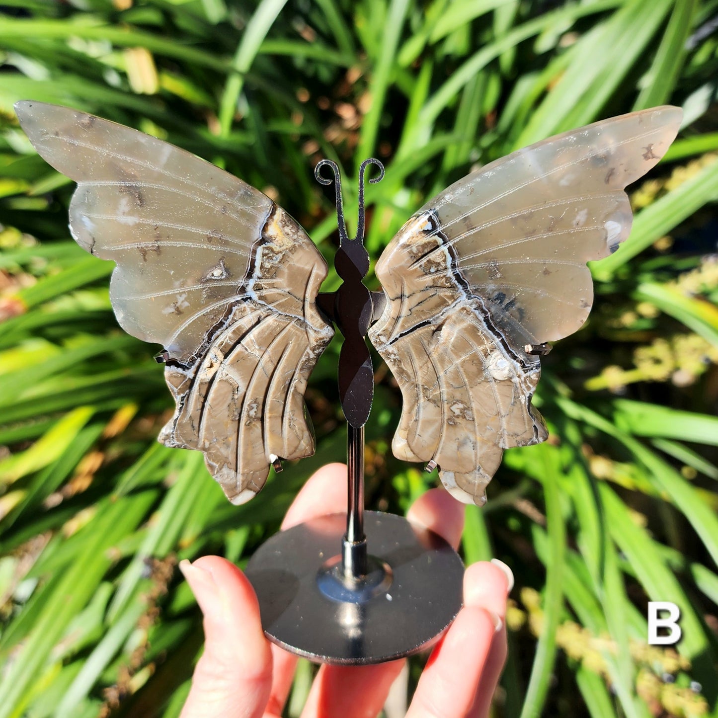 UV Reactive Volcanic Agate Butterfly Wings on Stand