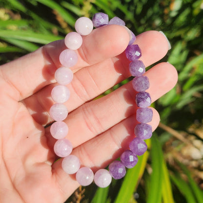 Kunzite & Faceted Amethyst Stretchy Bracelet