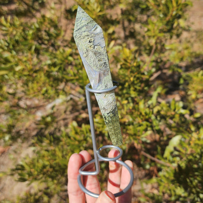 Moss Agate Wand on Stand