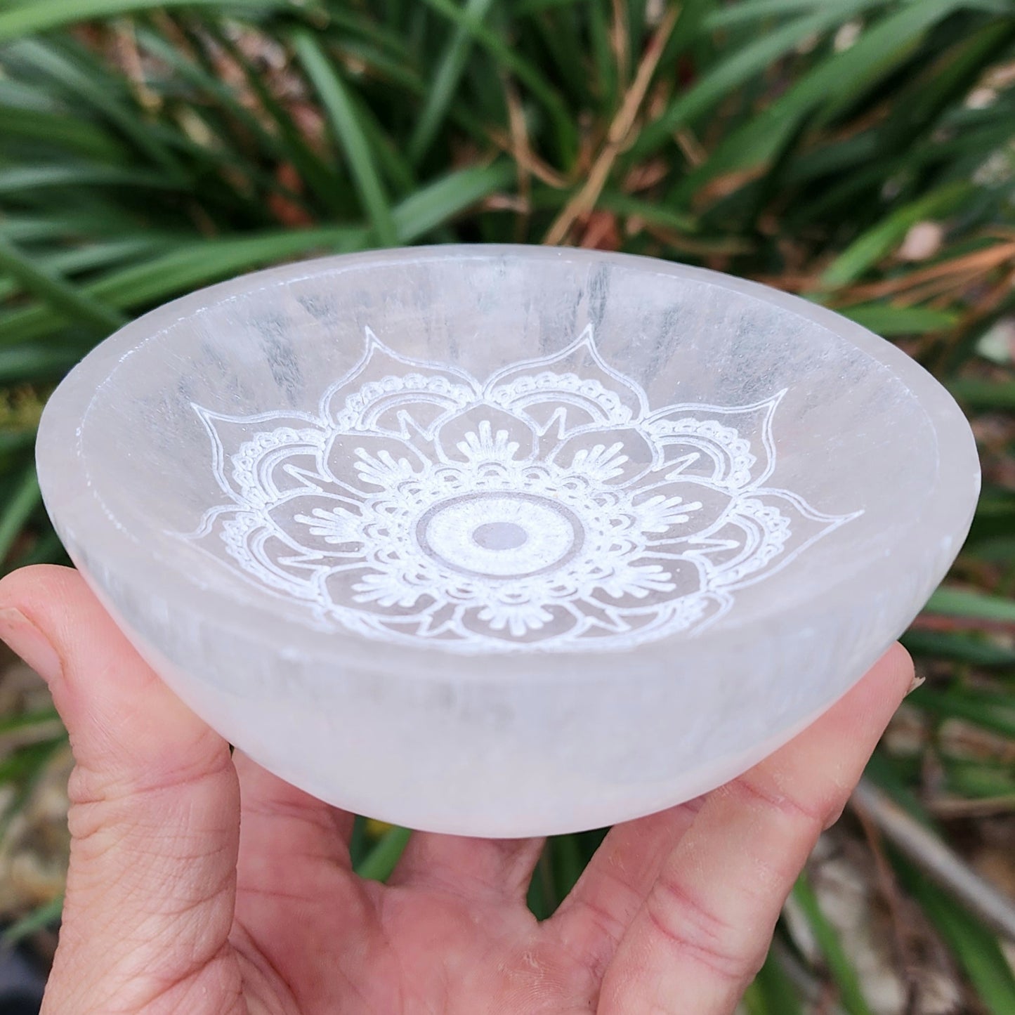 Satin Spar Selenite Lotus Mandala Bowl