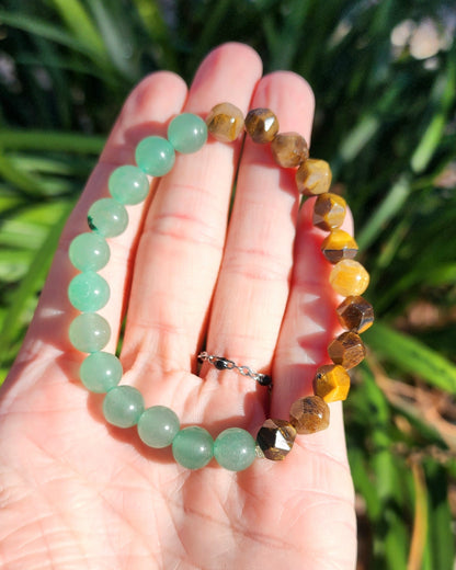 Tiger Eye & Green Aventurine Half Faceted Stretchy Bracelet