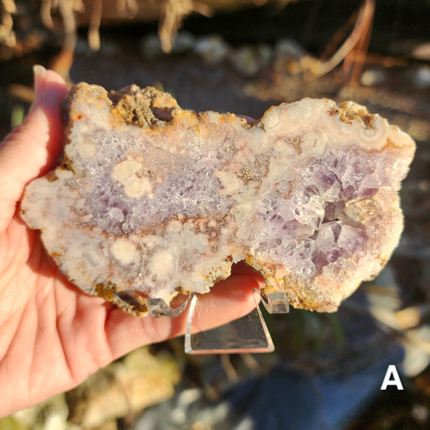 Pink Amethyst Slab with Amethyst and Flower Agate