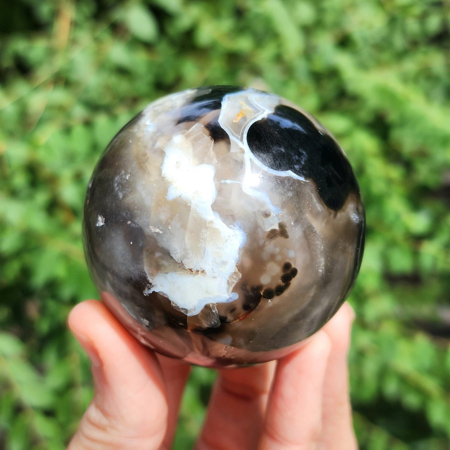 Black Flower Agate Sphere