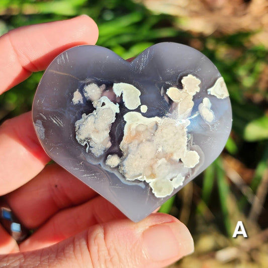 Black Flower Agate Hearts