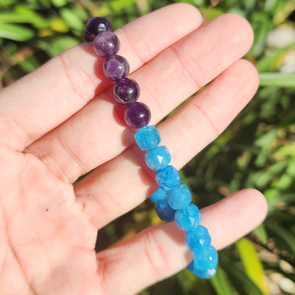 Amethyst & Faceted Blue Apatite Stretchy Bracelet