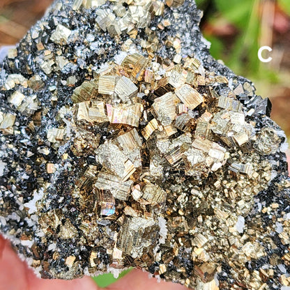 Pyrite w/ Black Magnetite and Calcite Larger Specimens