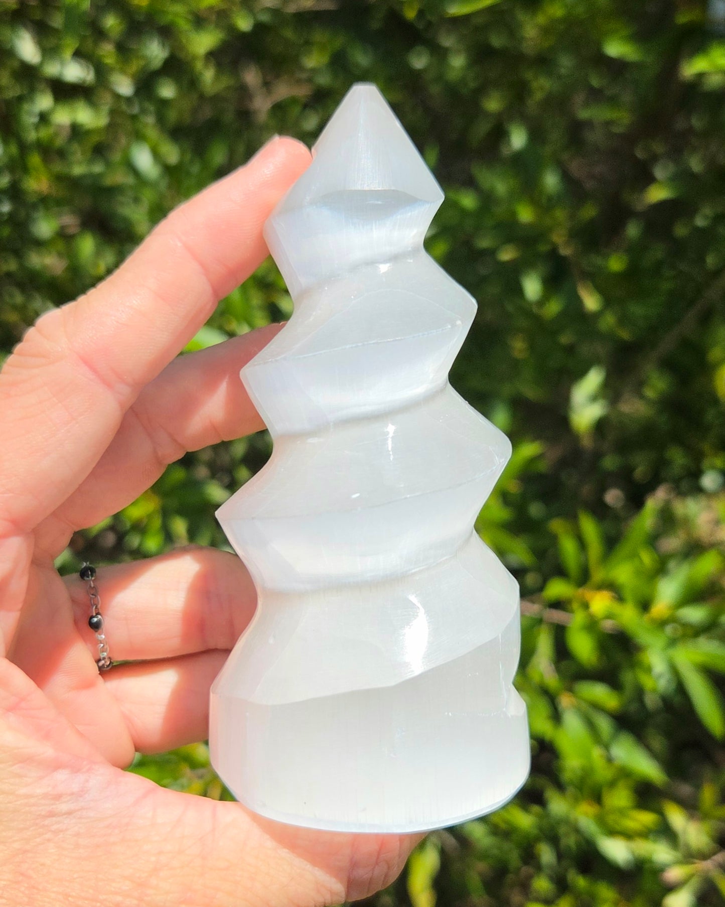 Satin Spar Selenite Spiral Tower