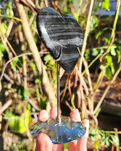 Midnight Lace Obsidian Heart on Stand
