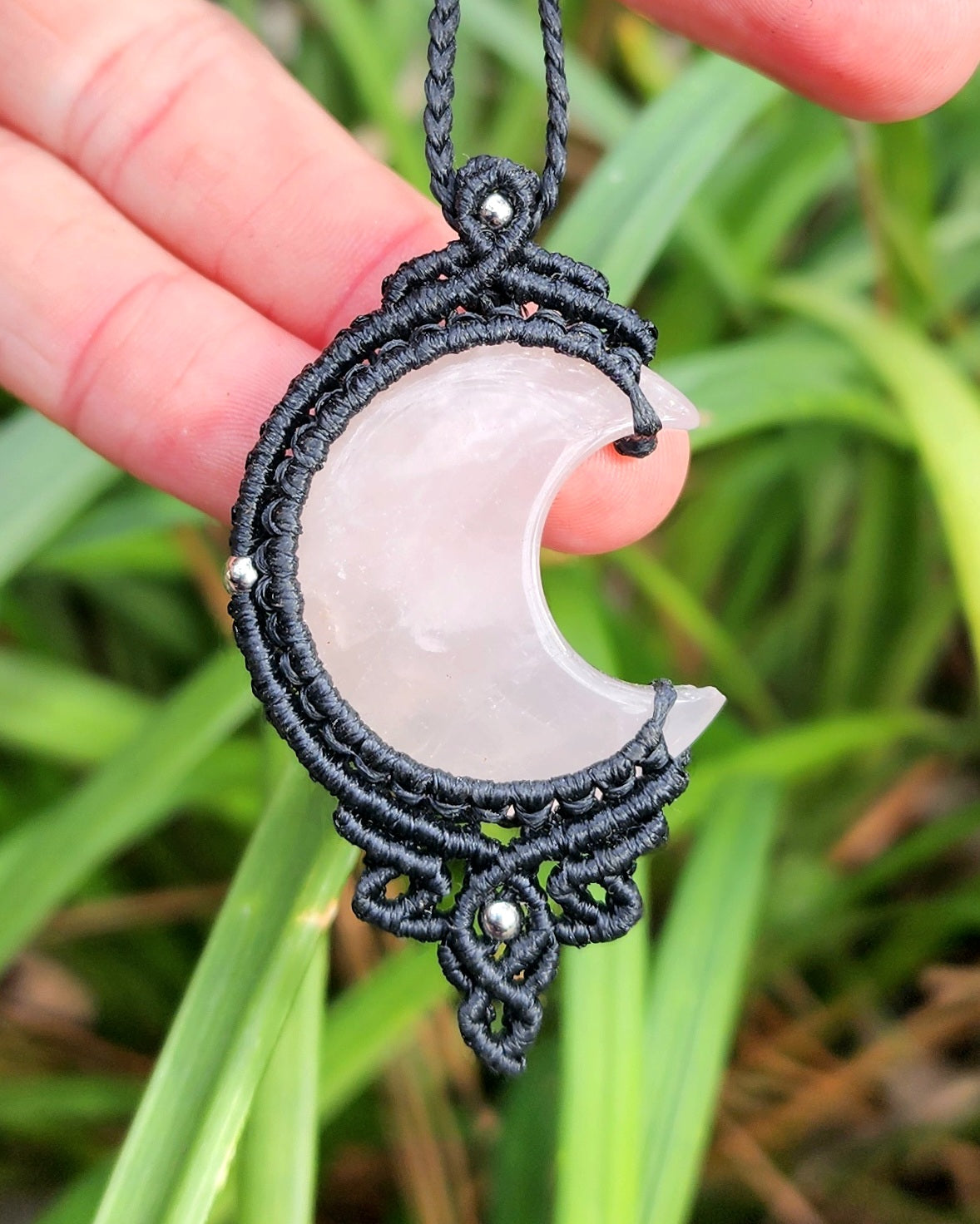 Rose Quartz Moon Macrame Necklace