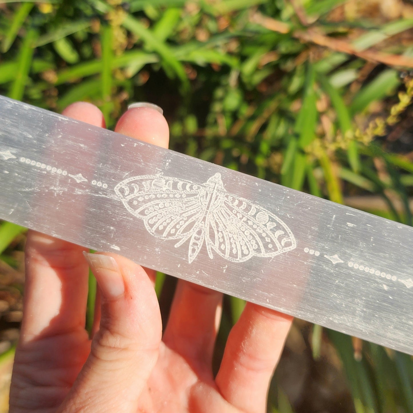 Satin Spar Selenite Luna Moth Stick