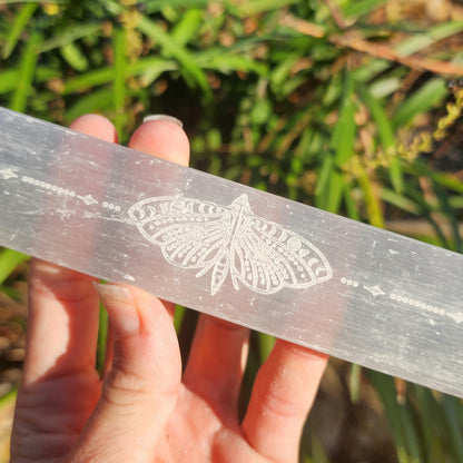 Satin Spar Selenite Luna Moth Stick