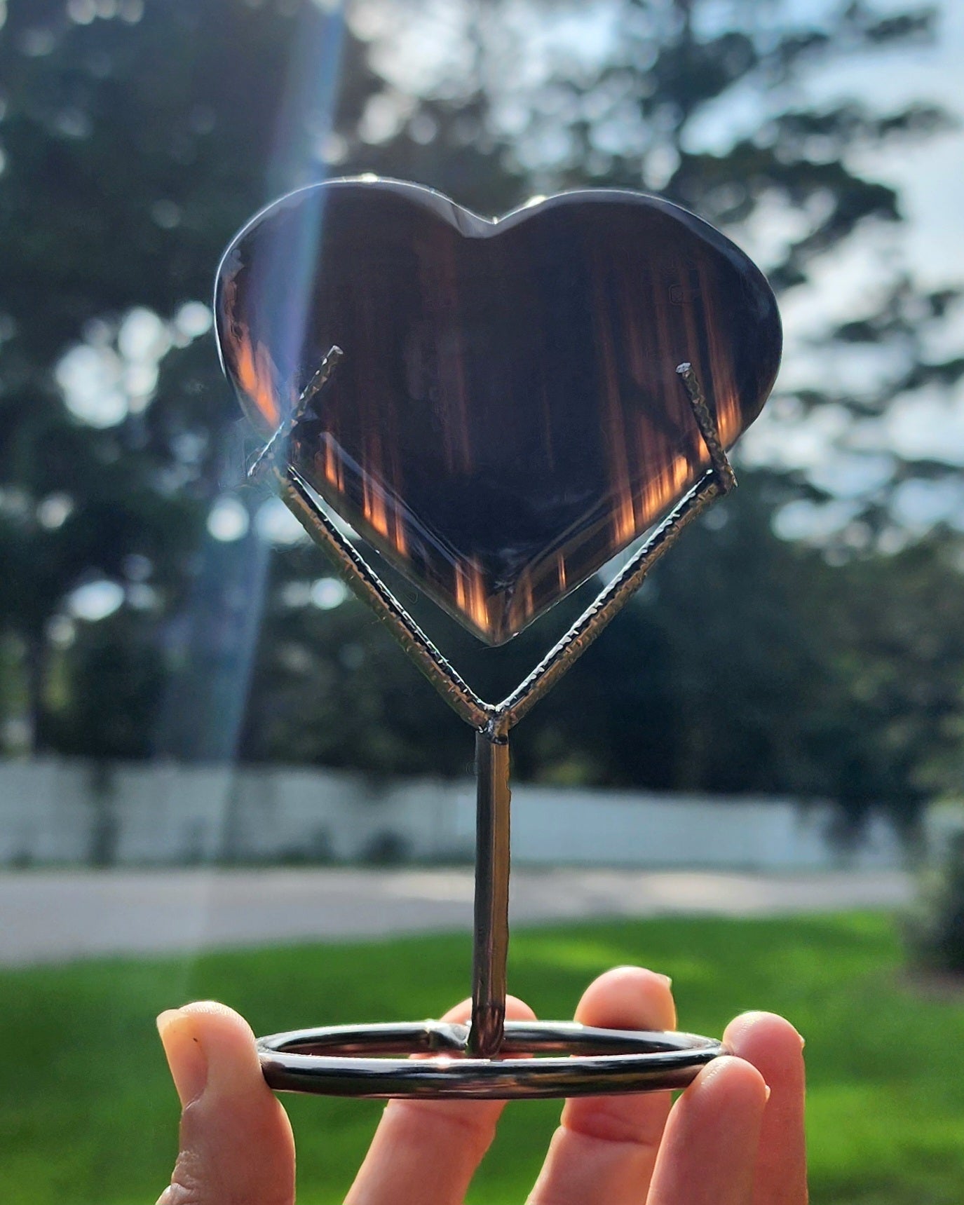 Midnight Lace Obsidian Heart on Stand