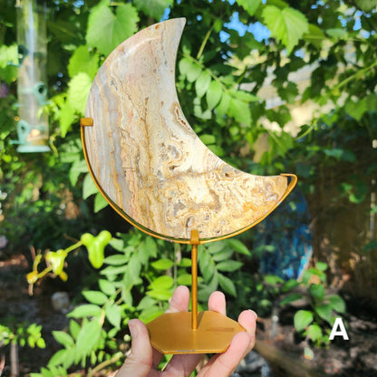 Crazy Lace Agate Moon on Stand