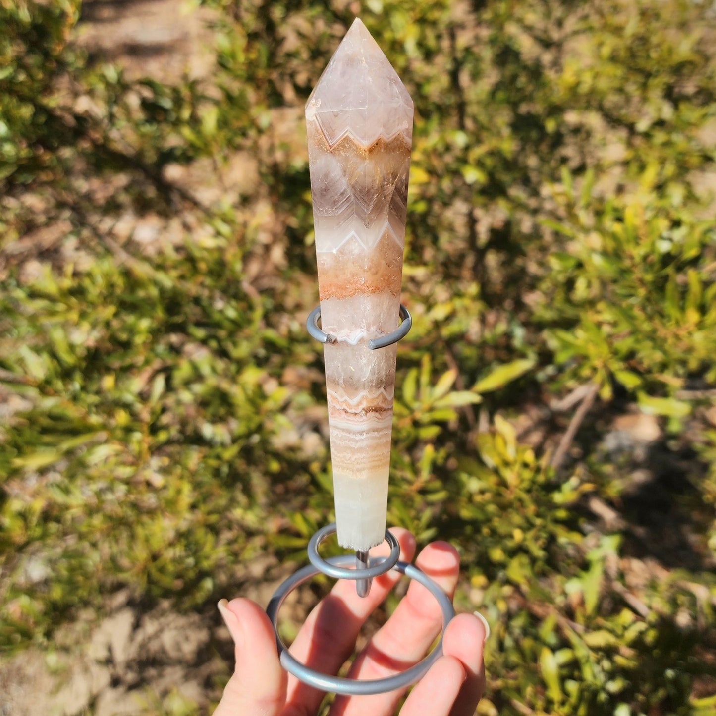 Amethyst x Crazy Lace Agate Wand on Stand