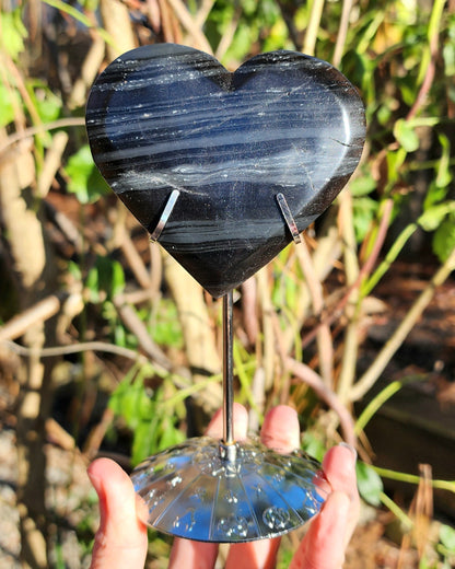 Midnight Lace Obsidian Heart on Stand