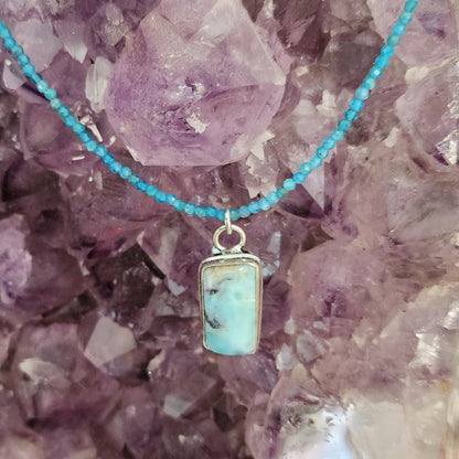 Larimar Pendant on Blue Apatite 2mm beaded necklace