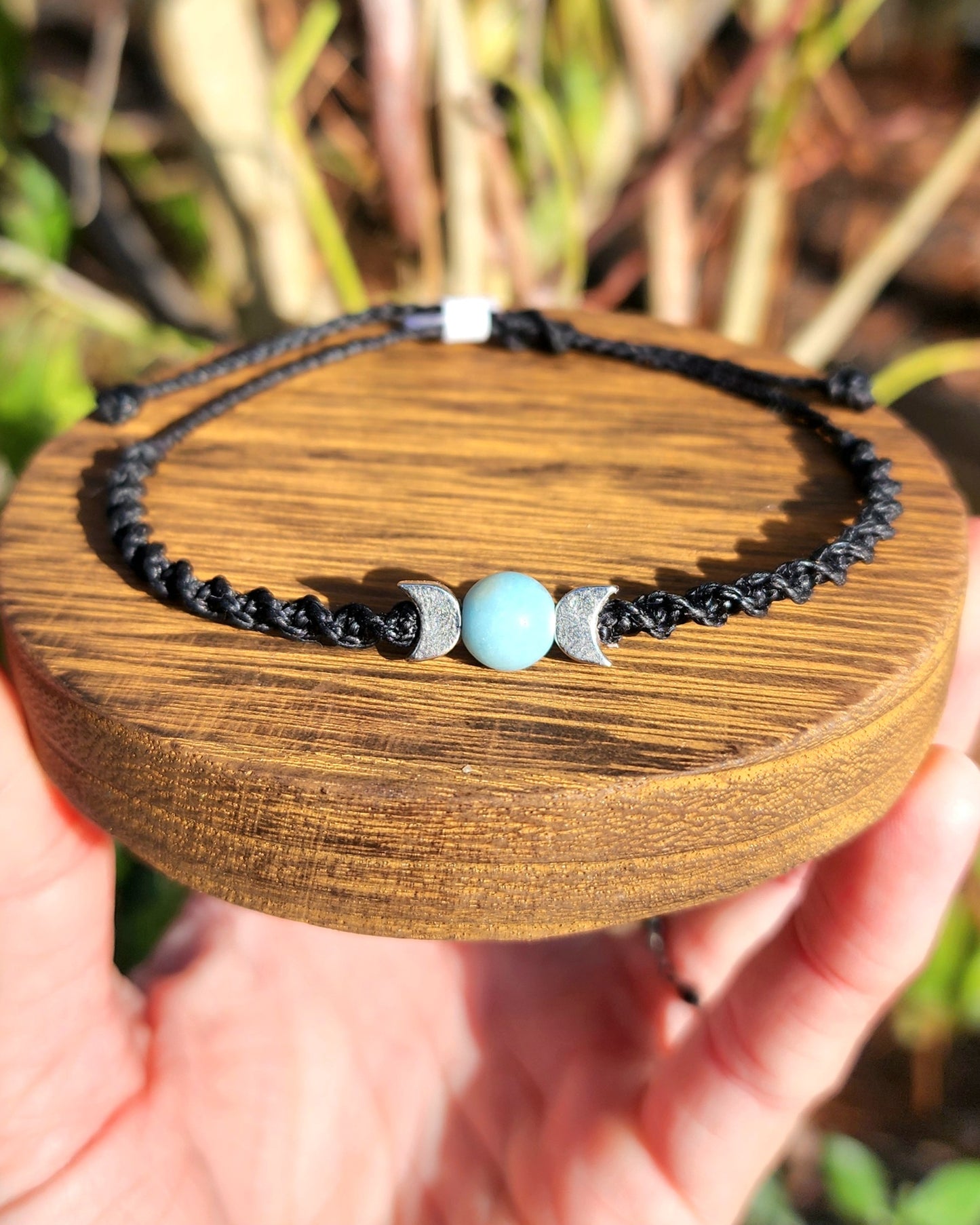 Sky Blue Quartz Triple Moon Macrame Bracelet