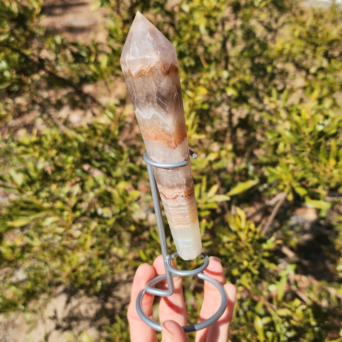 Amethyst x Crazy Lace Agate Wand on Stand