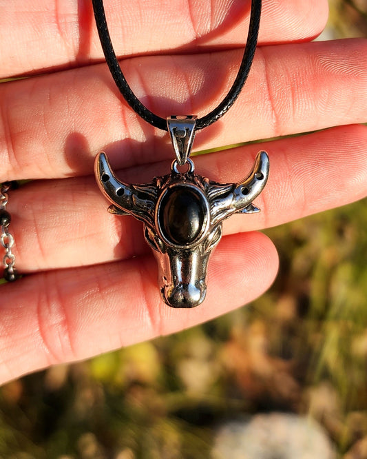 Hypersthene Bull Necklace
