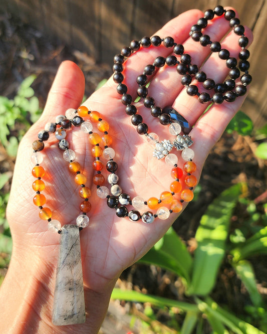 Carnelian Orca Agate Mala Necklace