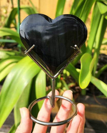 Midnight Lace Obsidian Heart on Stand