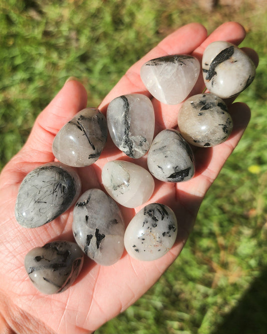 Black Tourmaline in Quartz Tumble aka Tourmalinated Quartz