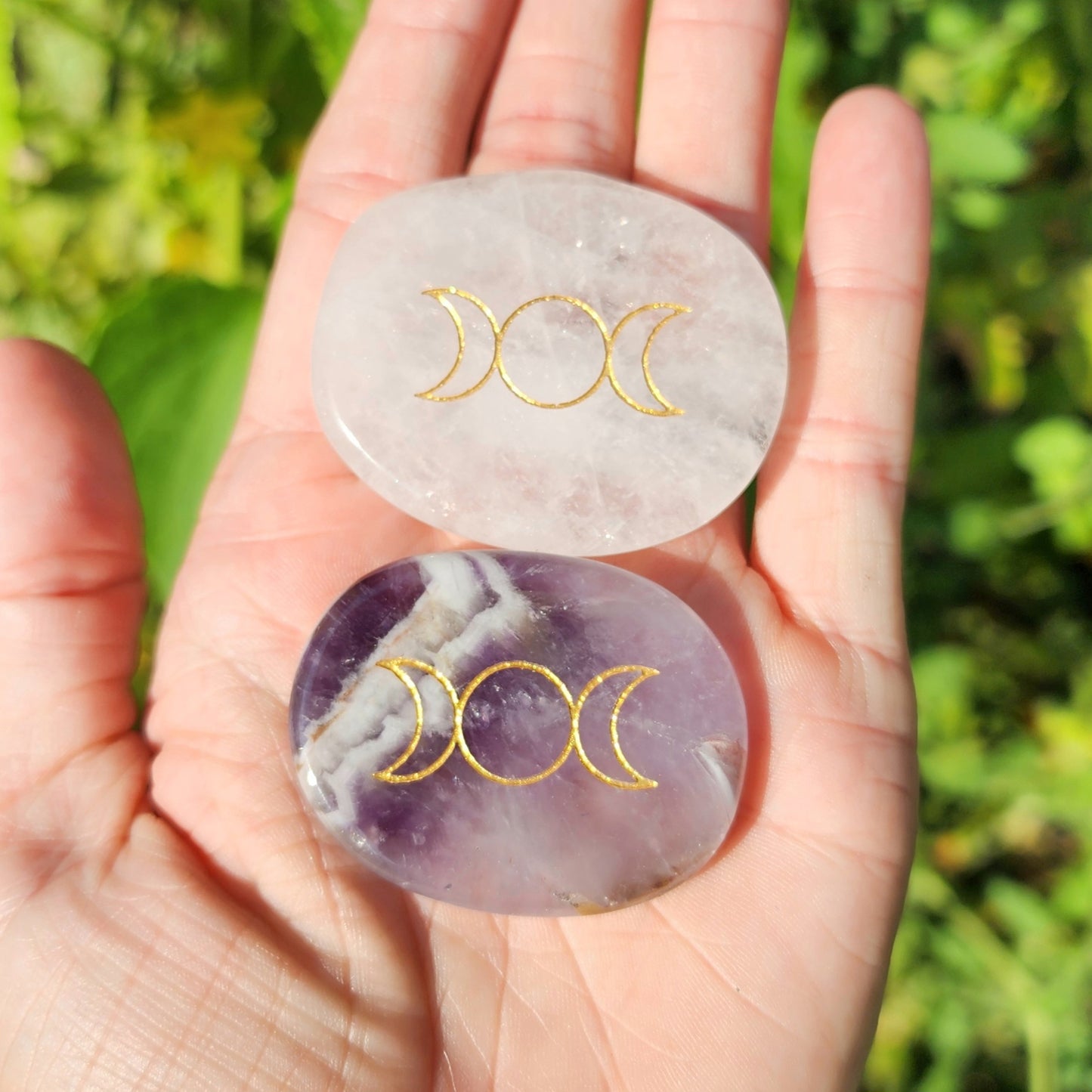 Triple Moon Goddess Flat Palm Stone