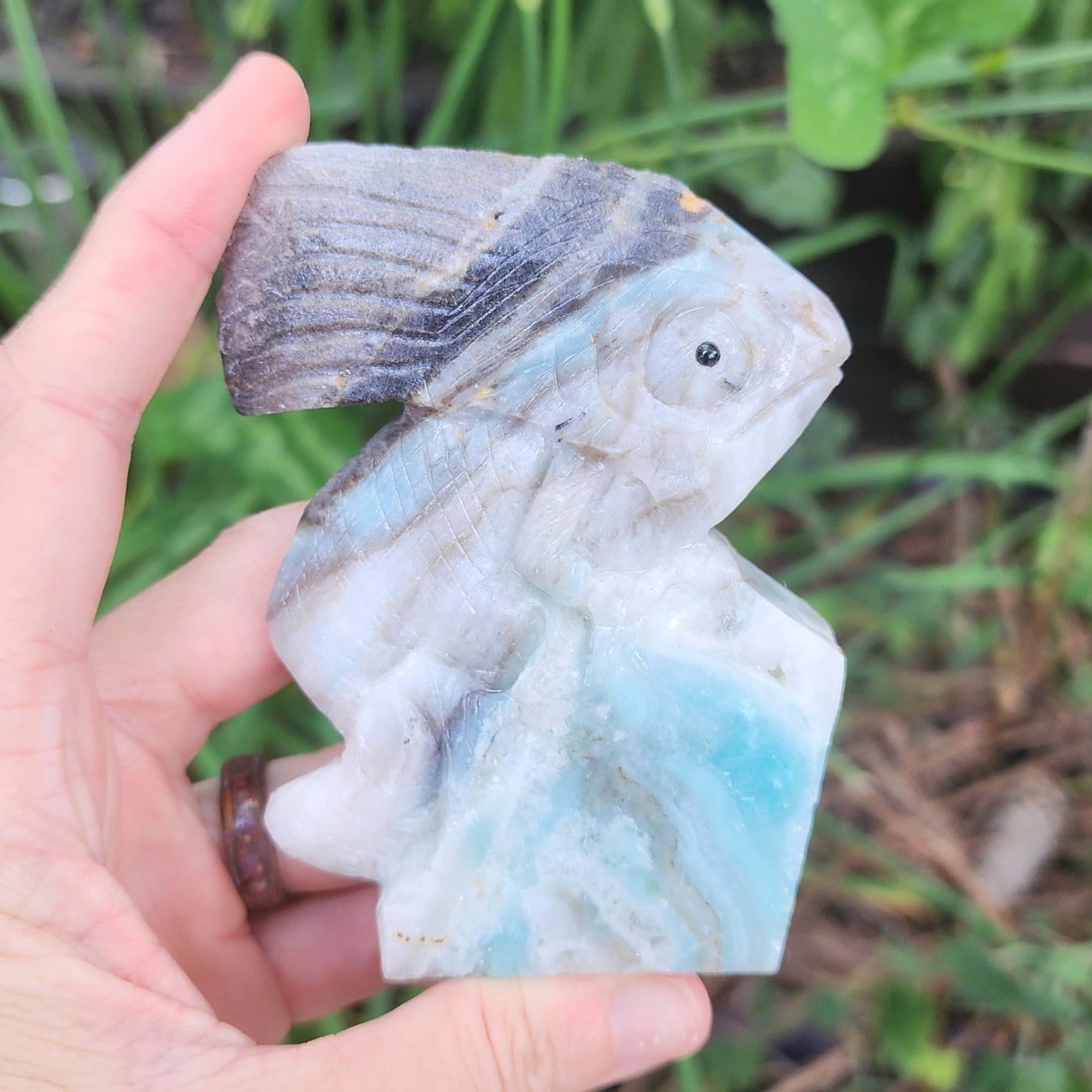 Sky Blue Quartz Chameleon Hand Carved